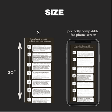 Digital Care Card Template - Ingredients To Avoid Before and After A Spray Tan