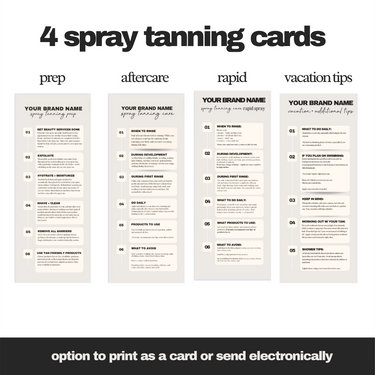 4 Spray Tan Digital Client Care Cards