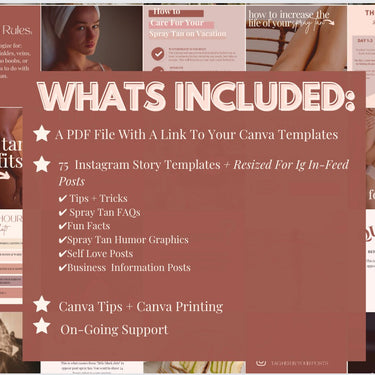 75+ Spray Tan Instagram Posts BUNDLE | VOLUME 1: In Feed Posts + Resized For Stories | Editable Digital Downloads | Canva Templates
