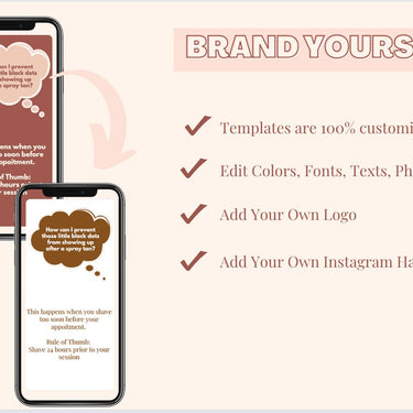 100 Spray Tan Instagram Posts BUNDLE, Volume 2: IG Stories + Resized For In-Feed Posts, Editable Digital Downloads, Canva Templates