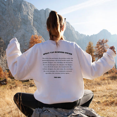 Spray Tan Business Owner - White Crewneck Size S-5XL Customize W/ Business Name Sunless Professional Spray Tan Clothing CEO Sweatshirt