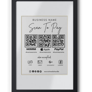 Scan To Pay Card, QR Code Sign, Printable Payment Sign, Venmo Payment Card, Editable Canva Template, PayPal Sign for Small Business, Digital