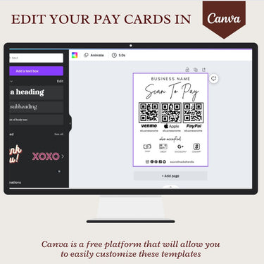 Scan To Pay Card, QR Code Sign, Printable Payment Sign, Venmo Payment Card, Editable Canva Template, PayPal Sign for Small Business, Digital