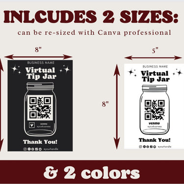 Virtual Tip Jar Print, QR Code Sign, Printable Tip Sign, Venmo Card, Editable Canva Template, Electronic Tipping for Small Business, Digital