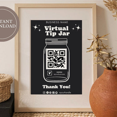 Virtual Tip Jar Print, QR Code Sign, Printable Tip Sign, Venmo Card, Editable Canva Template, Electronic Tipping for Small Business, Digital