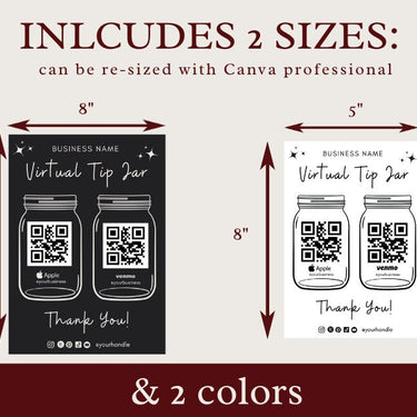 Virtual Tip Jar Print, QR Code Sign, Printable Tip Sign, Venmo Card, Editable Canva Template, Electronic Tipping for Small Business, Digital