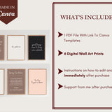 6 Digital Wall Art Prints - Wall Decor Self Care Canva Templates