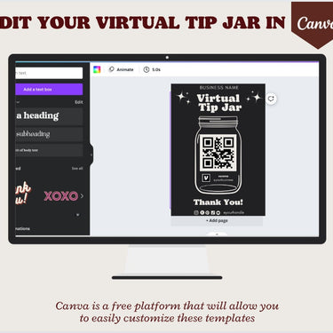 Virtual Tip Jar Print, QR Code Sign, Printable Tip Sign, Venmo Card, Editable Canva Template, Electronic Tipping for Small Business, Digital