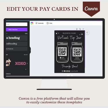 Virtual Tip Jar Print, QR Code Sign, Printable Tip Sign, Venmo Card, Editable Canva Template, Electronic Tipping for Small Business, Digital