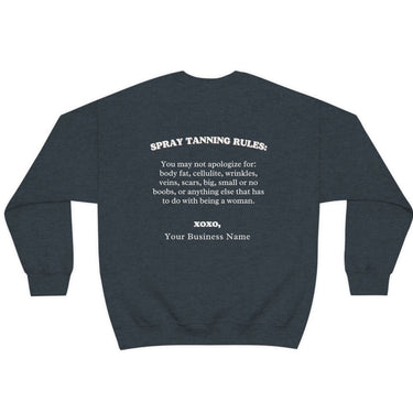 Spray Tanning Rules Crewneck, Size S-5XL, Customize W/ Business Name, Sunless Professional, Spray Tan Clothing, Spray Tan Uniform