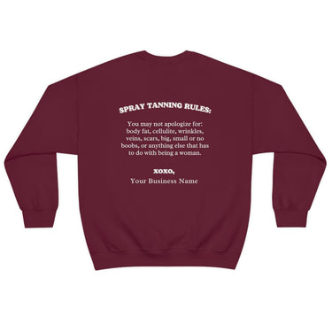 Spray Tanning Rules Crewneck, Size S-5XL, Customize W/ Business Name, Sunless Professional, Spray Tan Clothing, Spray Tan Uniform