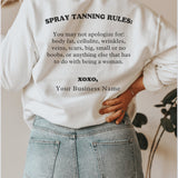Spray Tanning Rules Crewneck, Size S-5XL, Customize W/ Business Name, Sunless Professional, Spray Tan Clothing, Spray Tan Uniform