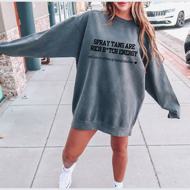 Spray Tans Are Rich B*tch Energy Sweatshirt, Comfort Colors®1566, Spray Tan Artist Crewneck, Gift For Spray Tanning Lady, Sunless Tanning