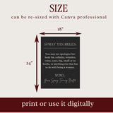 4 Spray Tan Rules Digital Wall Art Prints Canva Templates 2024