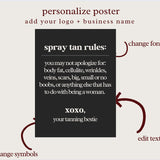 4 Spray Tan Rules Digital Wall Art Prints Canva Templates 2024