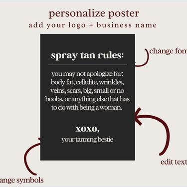 4 Spray Tan Rules Digital Wall Art Prints Canva Templates 2024