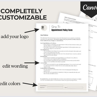 Spray Tan Consultation Forms: Waiver, Consent, Consultation, Client Record Form