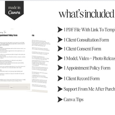 Spray Tan Consultation Forms: Waiver, Consent, Consultation, Client Record Form