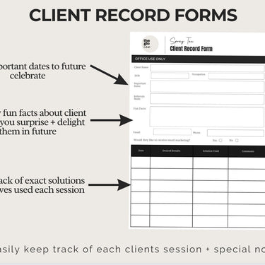 Spray Tan Consultation Forms: Waiver, Consent, Consultation, Client Record Form