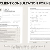 Spray Tan Consultation Forms: Waiver, Consent, Consultation, Client Record Form