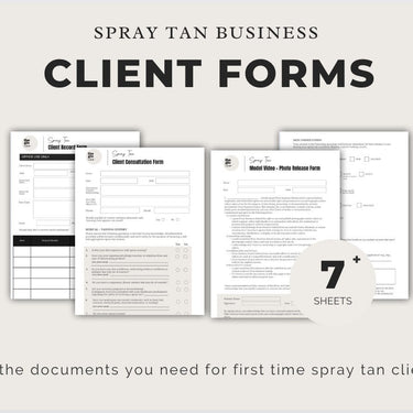 Spray Tan Consultation Forms: Waiver, Consent, Consultation, Client Record Form