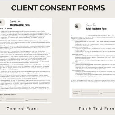Spray Tan Consultation Forms: Waiver, Consent, Consultation, Client Record Form