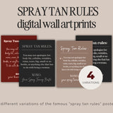 4 Spray Tan Rules Digital Wall Art Prints Canva Templates 2024