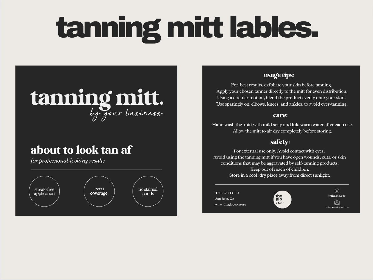 Tanning Mitt Label Templates