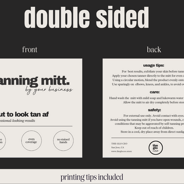 Tanning Mitt Label Templates