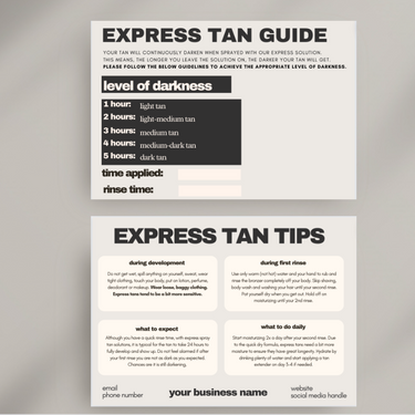 Express Tan Care Card Templates For Canva PDF 2024