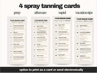 4 Spray Tan Self Care Digital Cards Canva Templates 2024