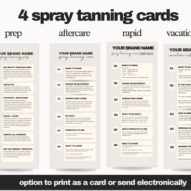 4 Spray Tan Self Care Digital Cards Canva Templates 2024