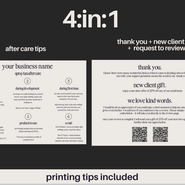 4-IN-1 Spray Tan Client Care Cards