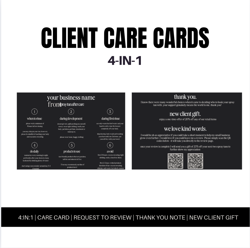 Client Point Card 4-IN-1 New Client Care Card Template - Business Canva Templates 2024 ...