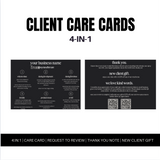 Included template preview: 4-IN-1 Spray Tan Client Care Cards