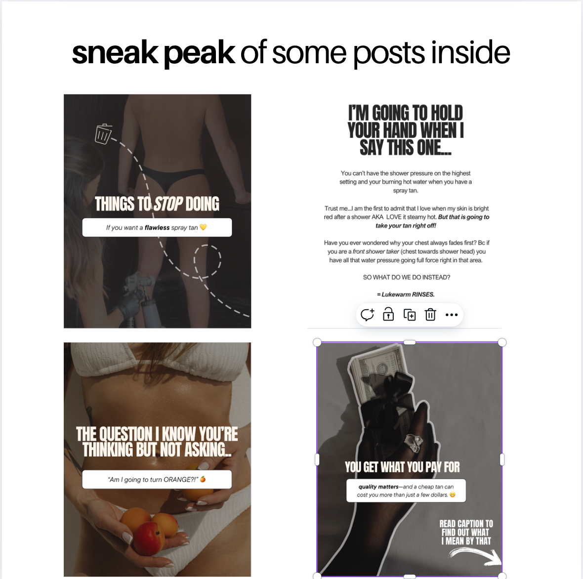 Preview of editable spray tan social media templates