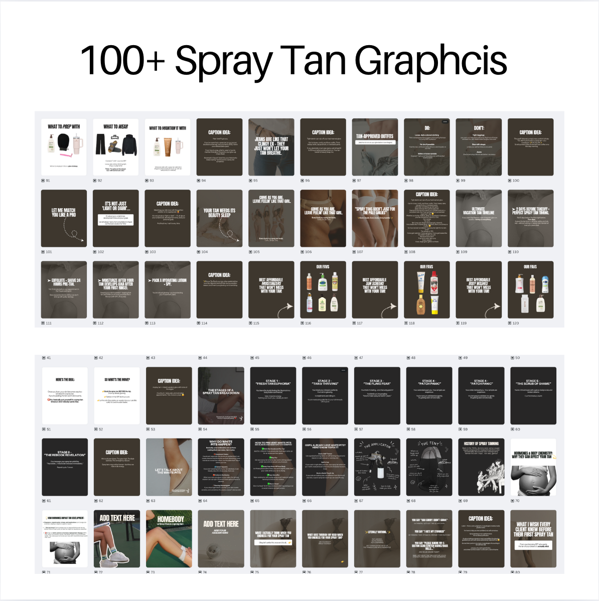 Preview of editable spray tan social media templates