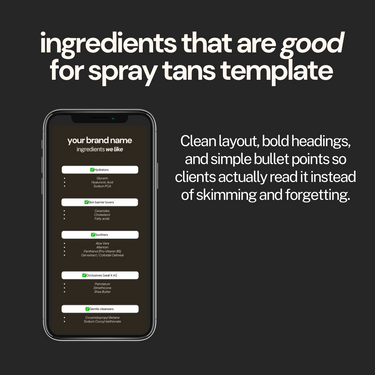 Digital Care Card Template - Ingredients To Avoid Before and After A Spray Tan
