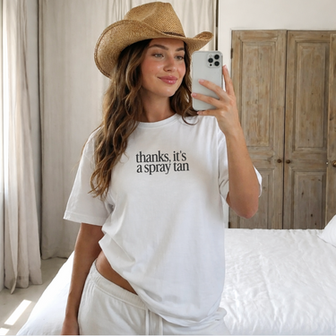 Thanks, it's a spray tan Tee (Winning Font)