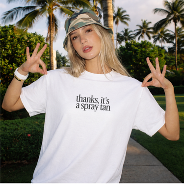 Thanks, it's a spray tan Tee (Winning Font)