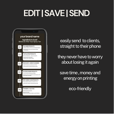 Digital Care Card Template - Ingredients To Avoid Before and After A Spray Tan
