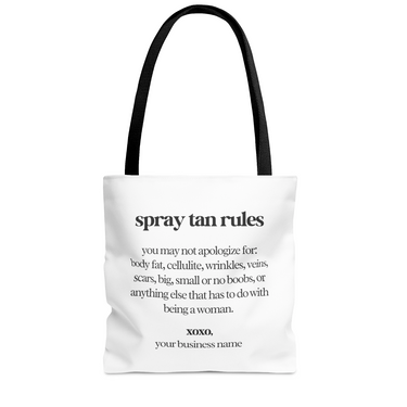 Spray tan rules tote bag 