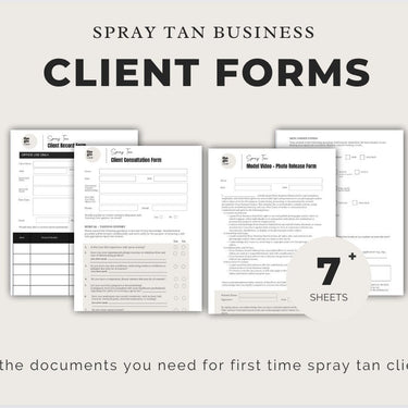 Included template preview: Spray Tan Consultation Forms: Waiver, Consent, Consultation, Client Record Form