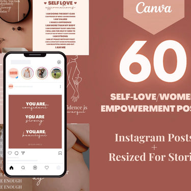 60 Self Love + Woman Empowerment Instagram Posts Canva Template