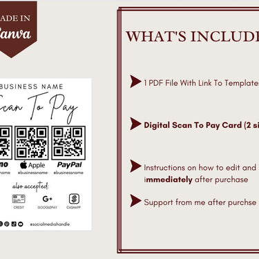Scan To Pay Card, QR Code Sign, Printable Payment Sign, Venmo Payment Card, Editable Canva Template, PayPal Sign for Small Business, Digital