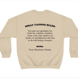 Spray Tanning Rules Crewneck, Size S-5XL, Customize W/ Business Name, Sunless Professional, Spray Tan Clothing, Spray Tan Uniform