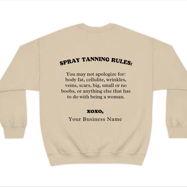 Spray Tanning Rules Crewneck, Size S-5XL, Customize W/ Business Name, Sunless Professional, Spray Tan Clothing, Spray Tan Uniform