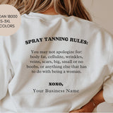 Spray Tanning Rules Crewneck, Size S-5XL, Customize W/ Business Name, Sunless Professional, Spray Tan Clothing, Spray Tan Uniform