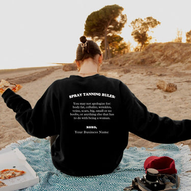 Spray Tanning Rules Crewneck, Size S-5XL, Customize W/ Business Name, Sunless Professional, Spray Tan Clothing, Spray Tan Uniform