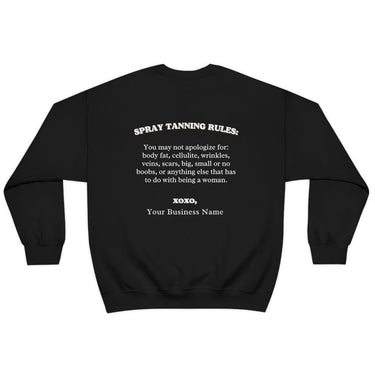 Spray Tanning Rules Crewneck, Size S-5XL, Customize W/ Business Name, Sunless Professional, Spray Tan Clothing, Spray Tan Uniform